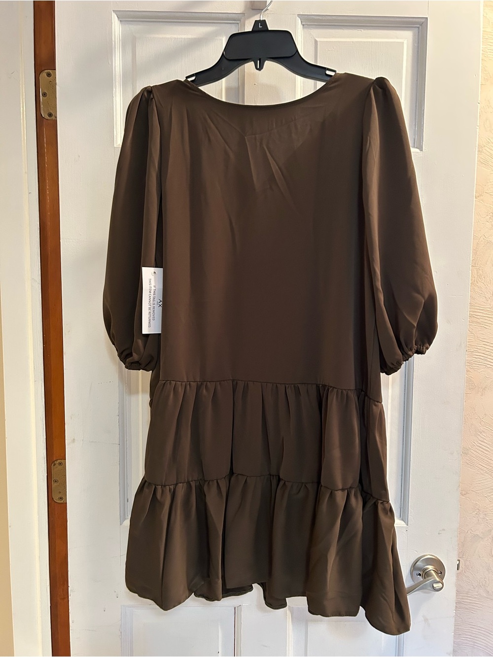 AX Paris Chocolate Brown Tiered Puff Sleeve swing Dress